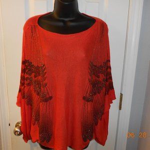 Verty  Embellished Layering Orange Sweater Black  Wing Sleeve